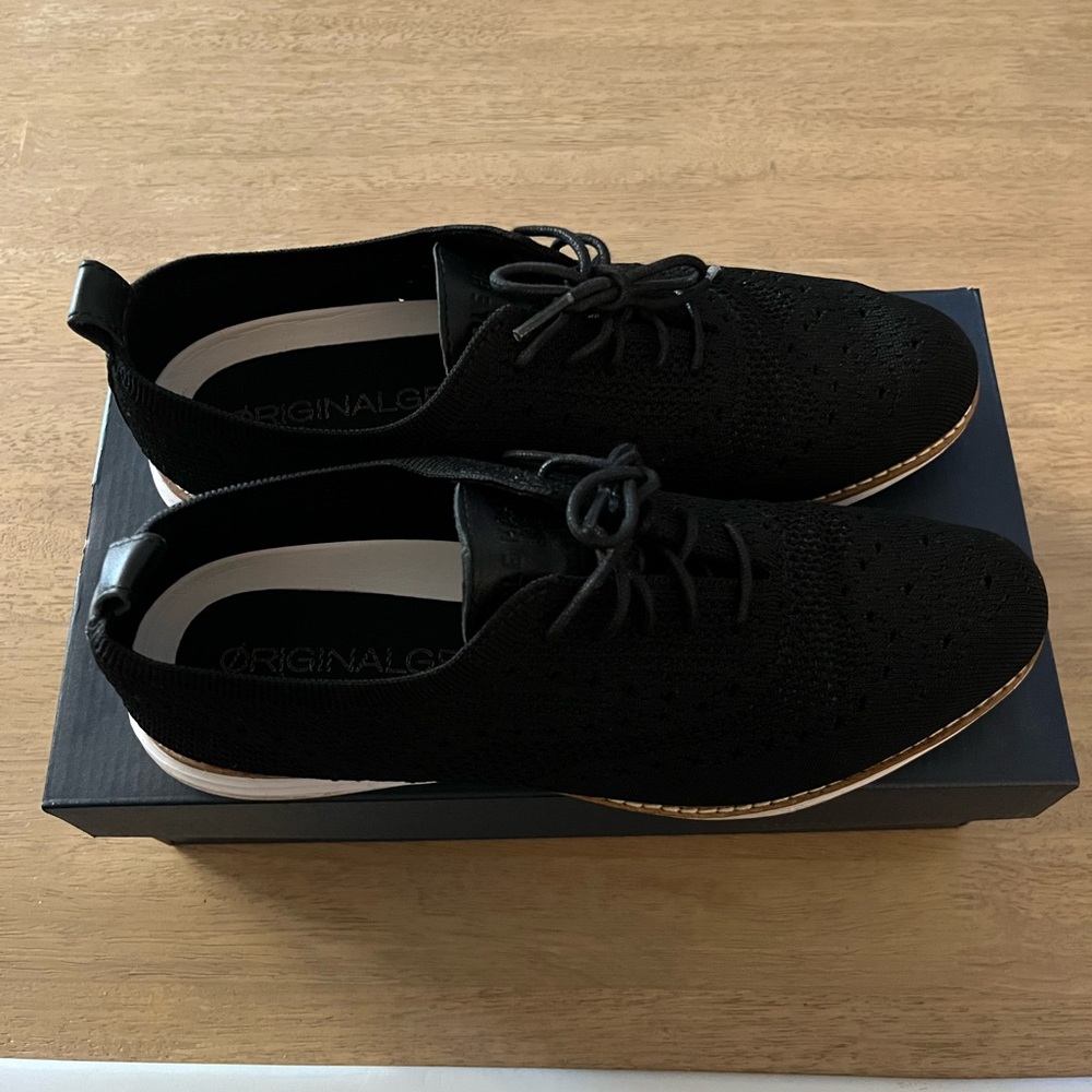 Cole Haan Black Knit Wingtip Oxford Sneakers